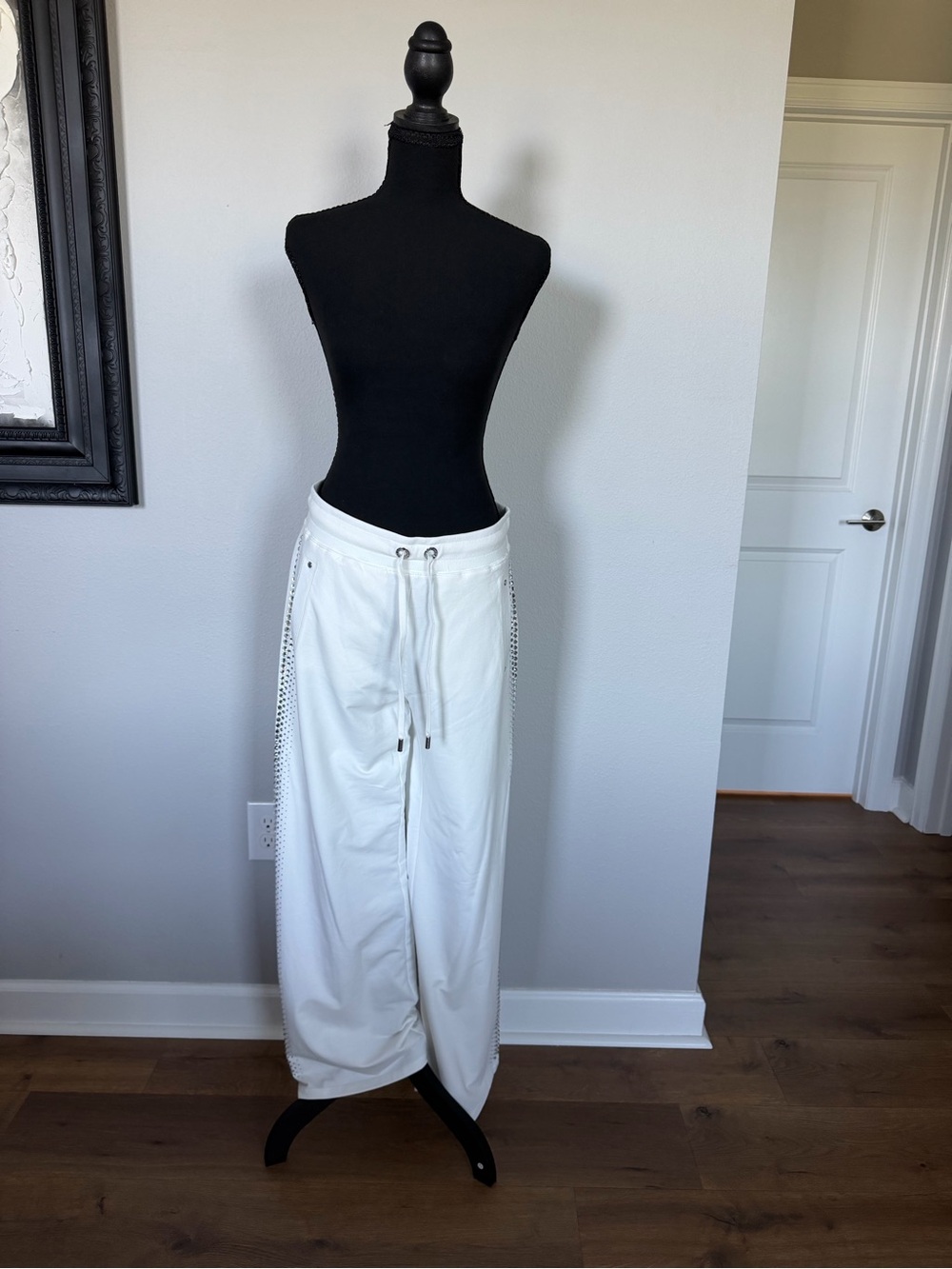 Karl Lagerfeld White Drawstring Mesh-Trim Maxi Pants